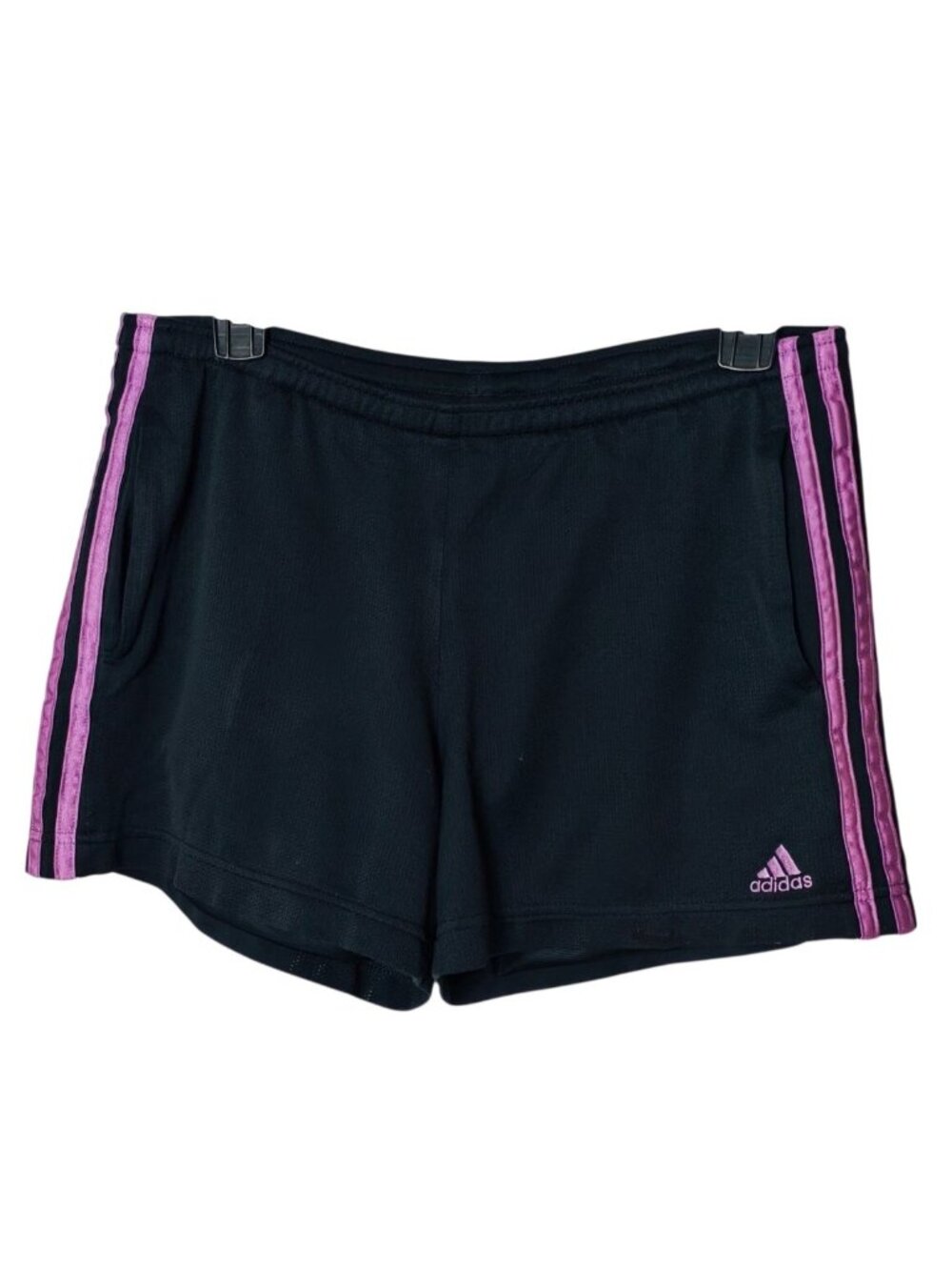 VTG Adidas Womens S Athletic Shorts Black Ppl Stripes Pockets Sports Workout Run